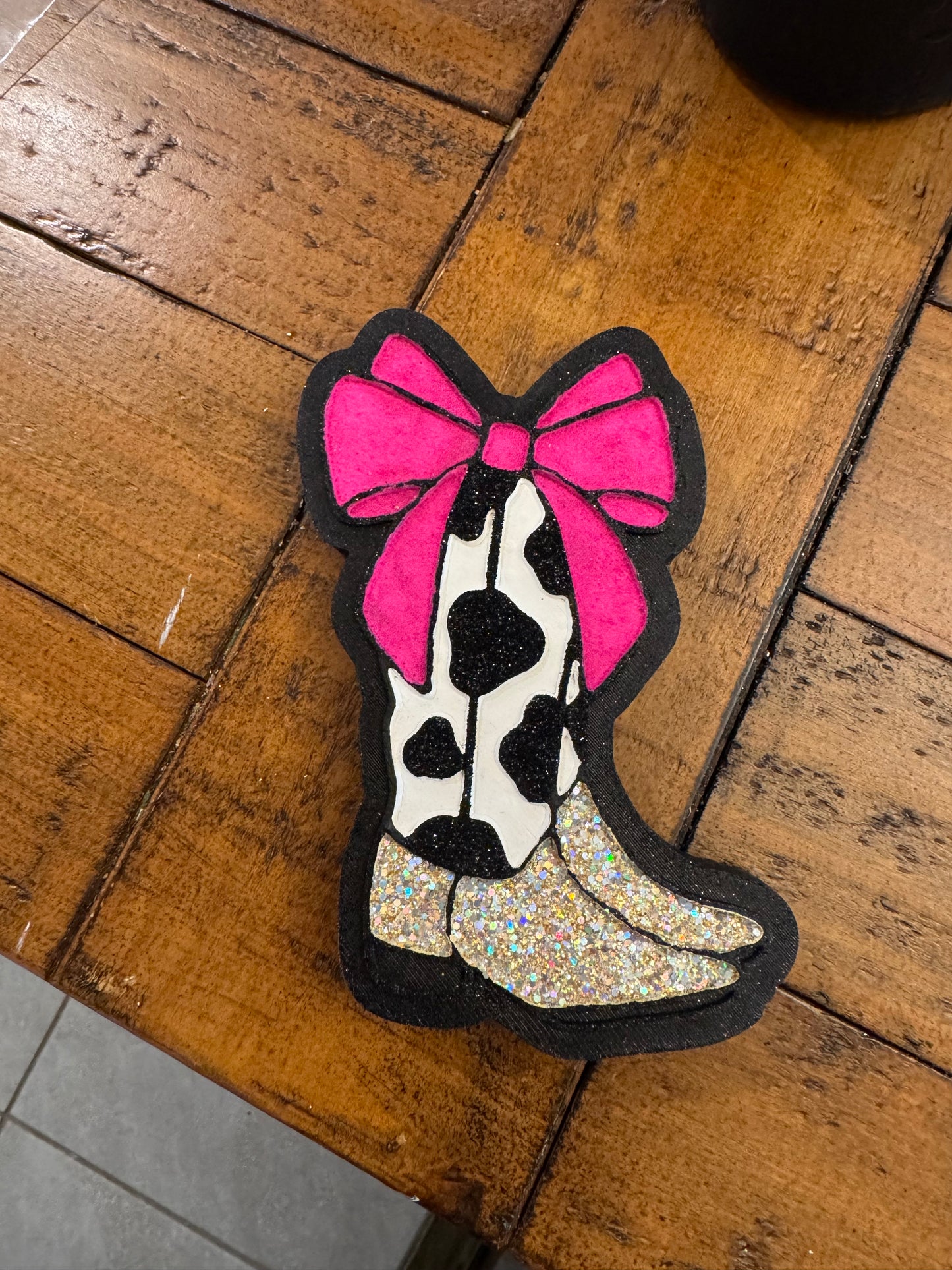 Cow Print Boots with Bow