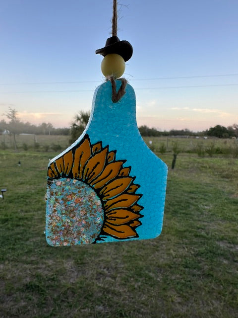 Sunflower Cow Tag Freshie