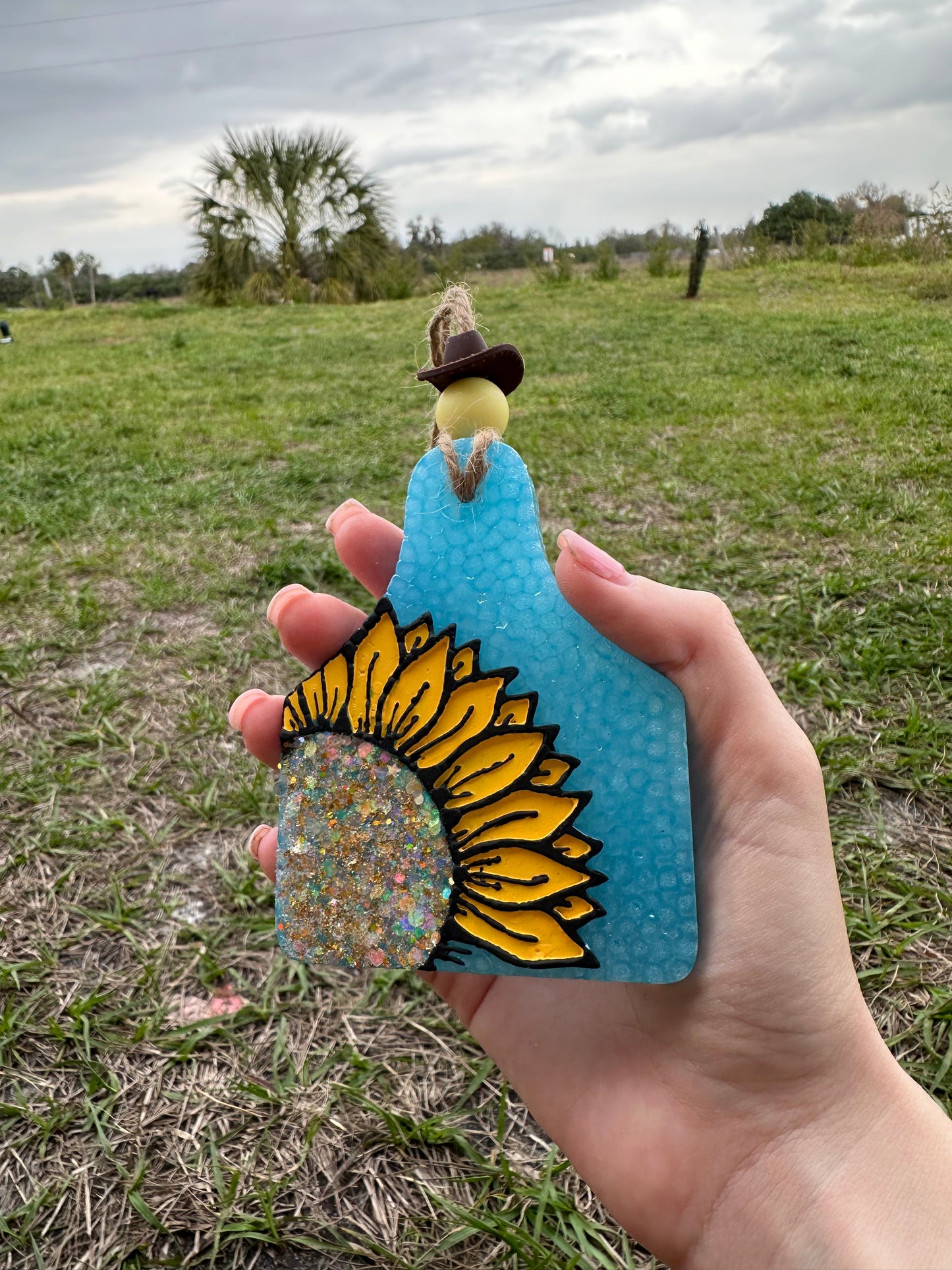 Sunflower Cow Tag Freshie