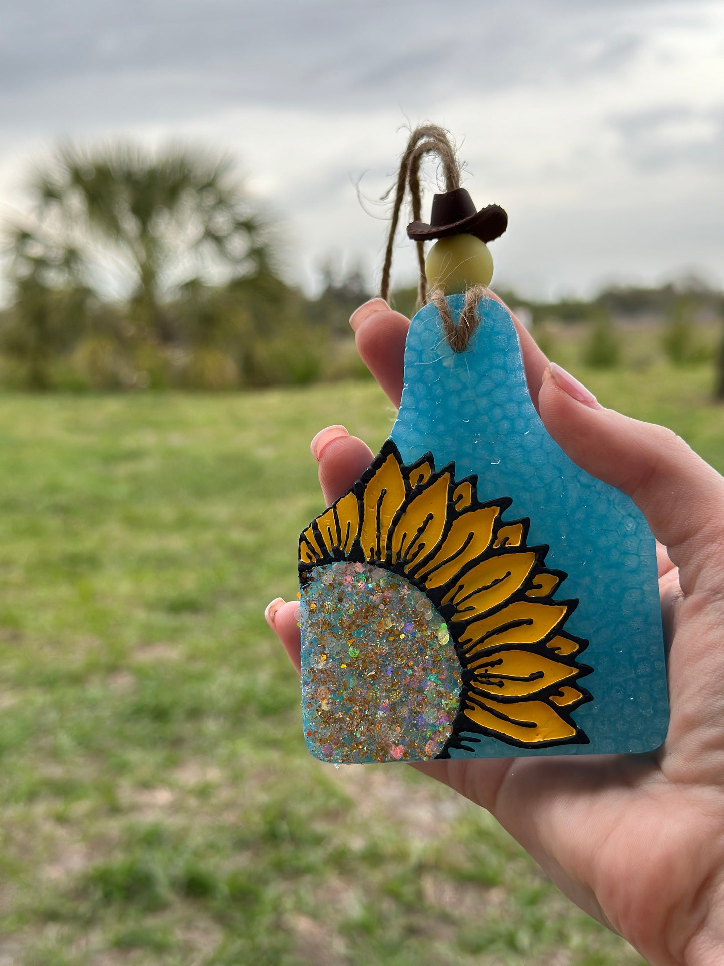 Sunflower Cow Tag Freshie