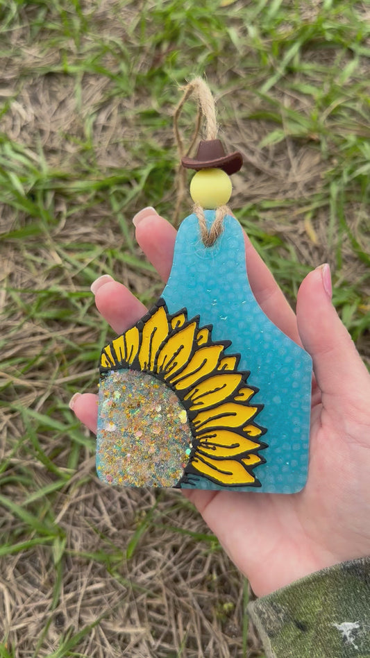 Sunflower Cow Tag Freshie